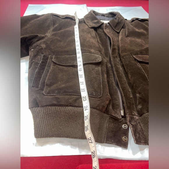 Paris BROWN SUEDE Leather BOMBER Jacket zip up Snap Lined 90s Collared Men’s LRG - Picture 7 of 16